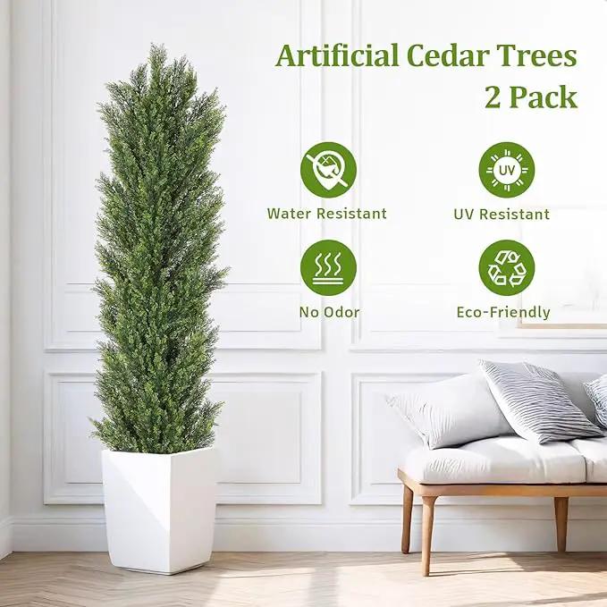 THE BLOOM TIMES 6ft Tall Topiary Trees Artificial Outdoor – UV Resistant Faux Cedar Pine Cypress Bushes and Shrubs, Fake Potted Plants for Front Porch Outside Planter Patio Decor, Set of 2 (6 Foot) by GreenHaven Gardens