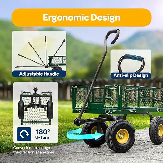 VIVOHOME Heavy Duty 880 Lbs Capacity Mesh Steel Garden Cart Folding Utility Wagon with Removable Sides and 4.10/3.50-4" Wheels 10 Inch Tire(Green) by GreenHaven Gardens