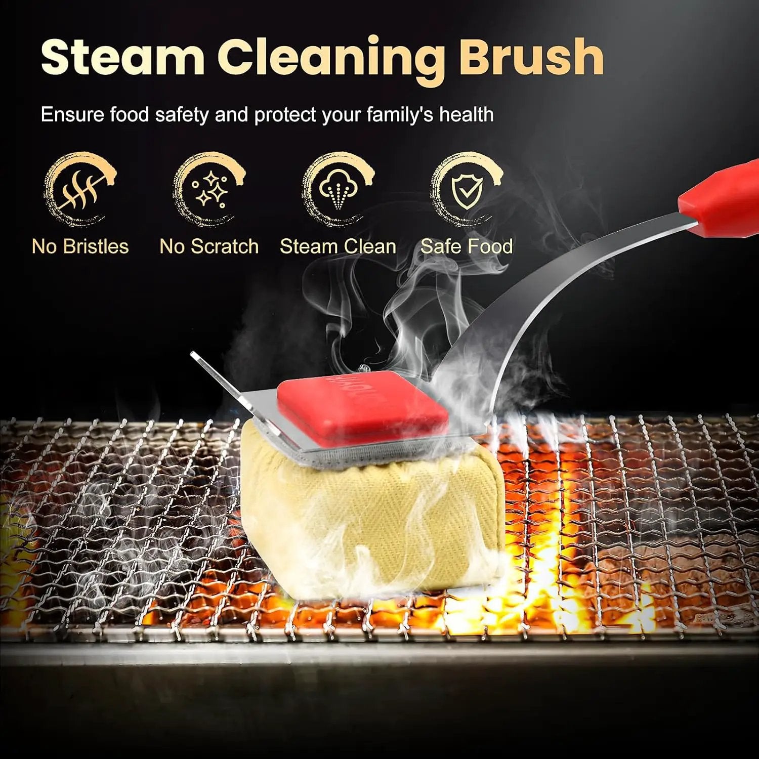 Grill Brush Bristle Free + 5 Replaceable Pads, Steam Grill Brush for Outdoor Grill, BBQ Grill Brush and Scraper for Cast Iron/Stainless Steel Grates, Safe Grill Cleaner Brush, Gift for Men Dad by GreenHaven Gardens