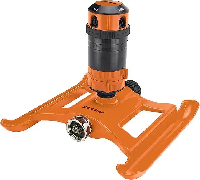 Dramm ColorStorm Gear Drive Sprinkler on Heavy Duty,Durable Metal Base, 4 Patterns, Ideal for Small, Medium & Large Areas with Pass Through Feature, Orange, 40 Foot Diameter by GreenHaven Gardens