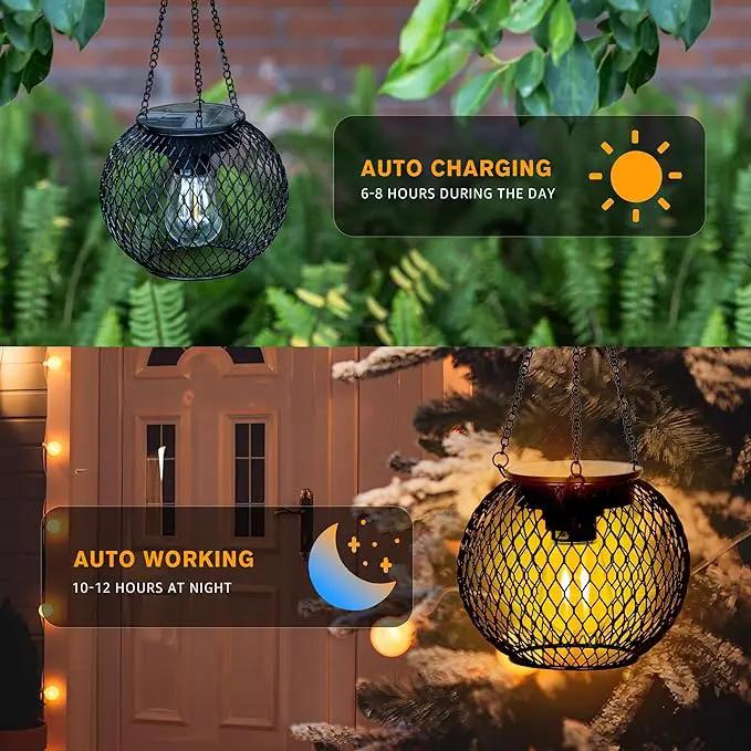 Solar Lanterns Outdoor, 4 Pack Brighter Metal Solar Hanging Lanterns, IP65 Waterproof Solar Lights Outdoor, Gardening Gifts & Decor for Garden Yard Patio Pathway by GreenHaven Gardens