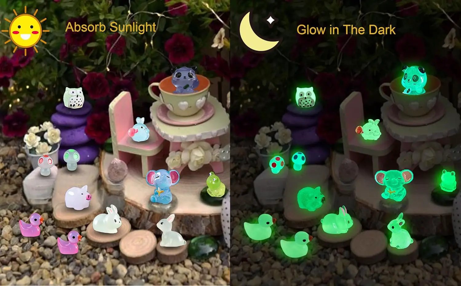 100 Pcs Luminous Mini Resin Animals Tiny Resin Animals Bulk, Glow in The Dark to Hide Around The Office Home, for Garden Miniatures Fairy Garden Accessories Crafts Micro Landscape Decor by GreenHaven Gardens