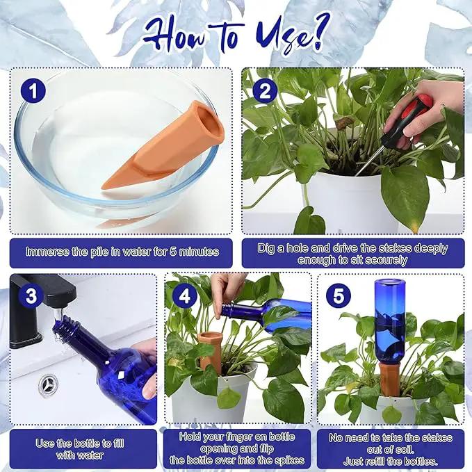 6 Sets Plant Watering Devices Include Terracotta Self Watering Spikes and 26 oz Plastic Bottles, Slow Release Vacation Insert Automatic Plant Waterer Device (Blue Green and Terracotta) by GreenHaven Gardens