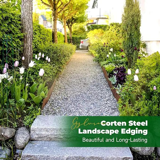 Cor Ten Steel Garden Metal Landscape Edging 40 inch with Top Bending Protection Pre-Rusted Cor Ten Steel Garden Edging 6 Pack Edge for Lawn Yard (10 inch-180 Degree Bend, Rusted) by GreenHaven Gardens
