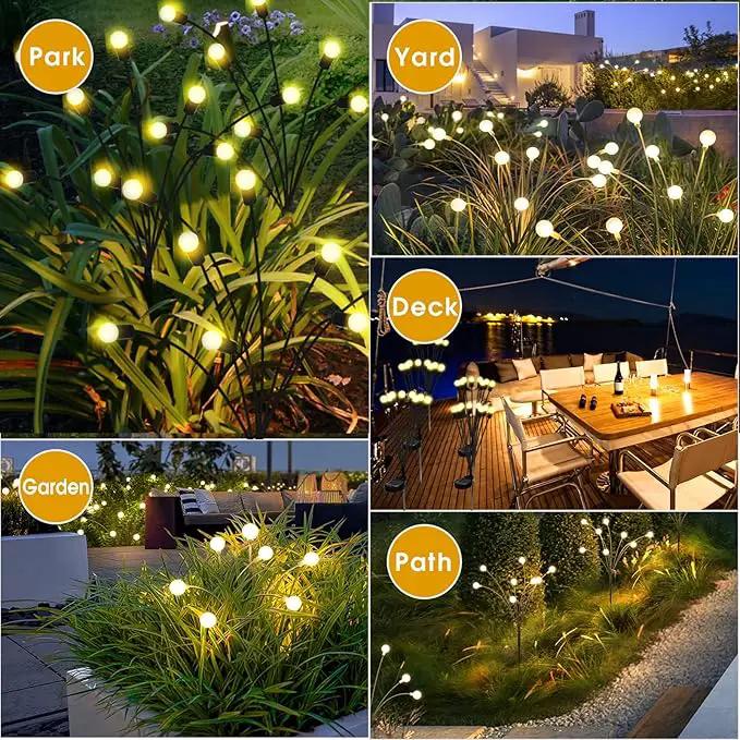 Solar Powered Firefly Lights Outdoor Waterproof 2-Pack, Swaying as Wind Blows, 8 LED Bulbs, Solar Garden Lights, Warm White, Outdoor Decorative Lights for Pathway Yard Patio Decorations by GreenHaven Gardens