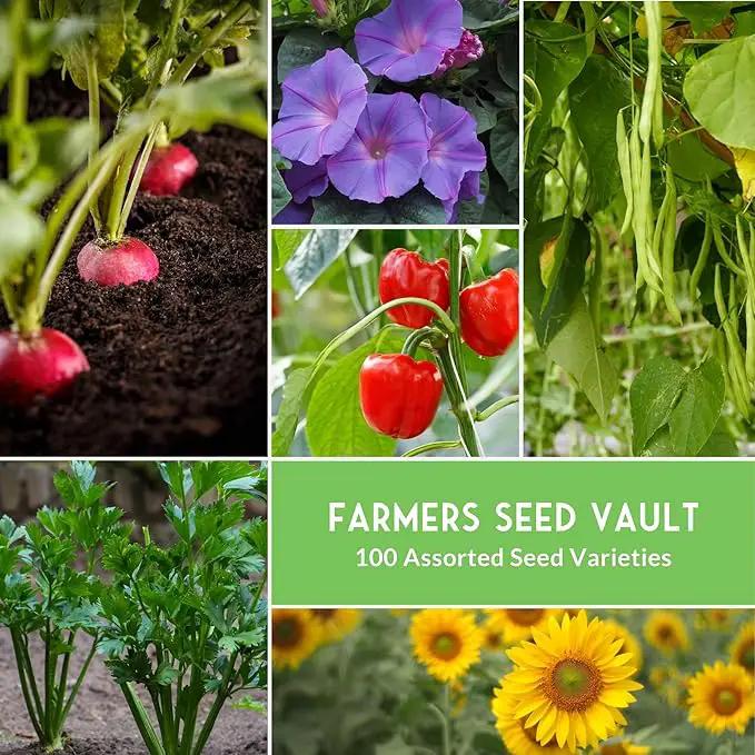 Survival Garden Seeds Farmer Seed Vault - 100 Packets Non-GMO Heirloom Vegetable, Fruits, Herb Seed Varieties for Planting a Victory Garden - Plant & Grow Survival Food - Emergency Preparedness Gear by GreenHaven Gardens
