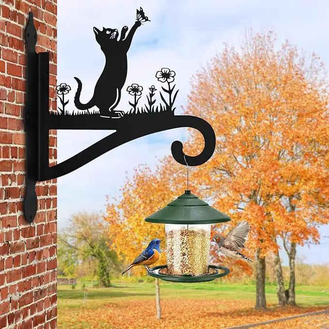 Plant Hangers Outdoor Iron Heavy Duty Ornamental Cat Silhouette Wall Mounted Hanging Plant Bracket for Flower Pot Lantern Bird Feeder Wind Chimes Christmas Decoration by GreenHaven Gardens