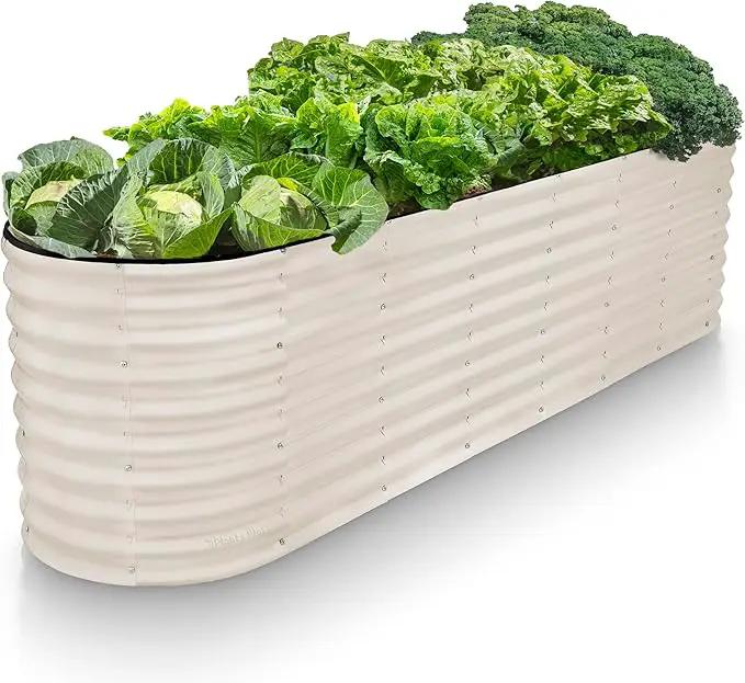 Galvanized Raised Garden Beds Outdoor // 8×2×2 ft Planter Raised Beds for Gardening, Vegetables, Flowers (White) // Large Metal Garden Box // Patented Tool-Free Design by GreenHaven Gardens