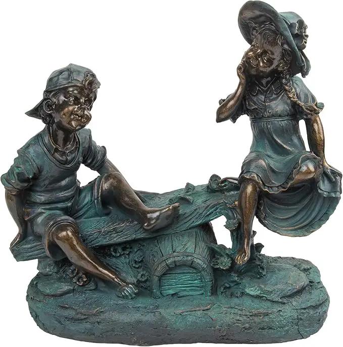 Alpine Corporation 14" Tall Indoor/Outdoor Girl and Boy Playing on Teeter Totter Statue Yard Art Decoration by GreenHaven Gardens
