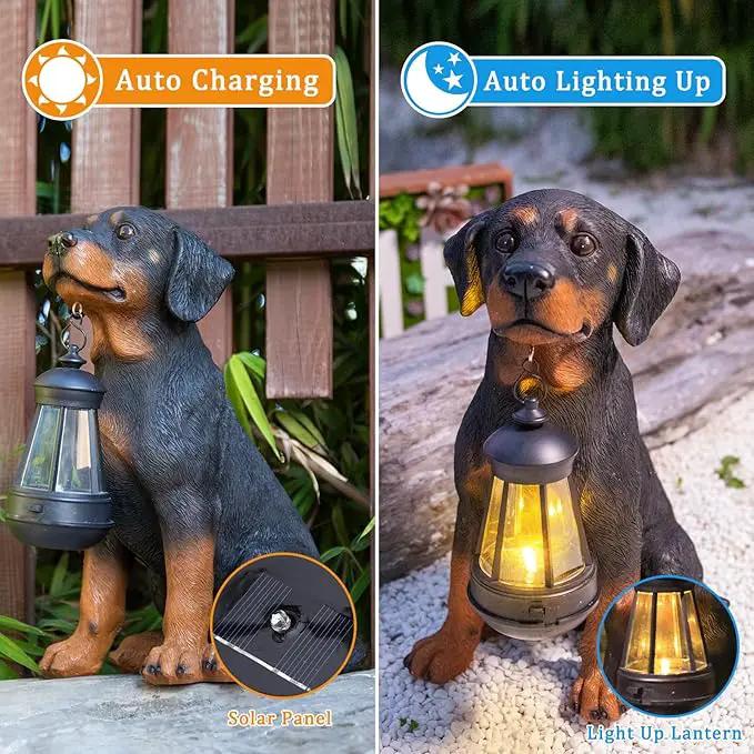 Garden Dog Statues Outdoor Decor, 13" Solar Powered LED Lights Outdoor Statue Garden Decorations Rottweiler Figurine for Patio, Lawn, Yard Art Decoration, Housewarming Garden Gift by GreenHaven Gardens