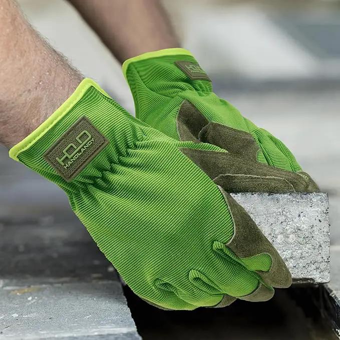 HANDLANDY Leather Work Gloves for Men & Women, Reinforced Durable Garden Gloves, Cowhide Working Glove for Gardening by GreenHaven Gardens
