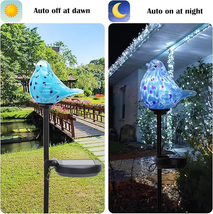 Afirst Decorative Solar Lights Outdoor Solar Bluebird Stake Lights Hand Blown Glass Decorative Garden Pathway Lights Outdoor Waterproof Glass Stakes by GreenHaven Gardens