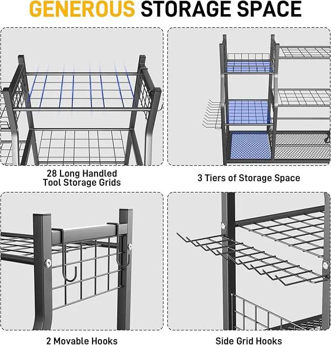 Ultrawall Garden Tool Organizer, Yard Tool Storage Rack for Garage Organization with Lockable Wheels, Garden Tool Stand for Rake, Brooms, Indoor & Outdoor Use by GreenHaven Gardens