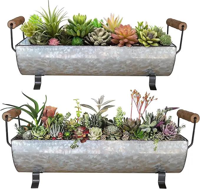 Galvanized Metal Trough Succulent Planter Farmhouse Metal Tray Rustic Tabletop Centerpiece Décor Set of 2 by GreenHaven Gardens