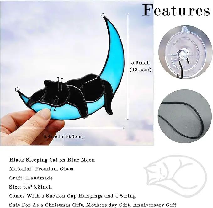 HDCRYSTALGIFTS Black Cat Decor Suncatcher Stained Glass Window Hanging,Handcrafted Kitty Decor Funny for Cat Lovers,Home Decoration for Window Patio Office Living Room Wall by GreenHaven Gardens