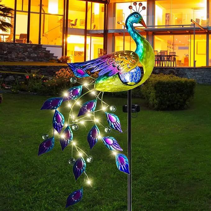 DREAMSOUL Solar Garden Lights Outdoor, Metal Peacock Decor Solar Lights Garden Stakes with Led String Lights, Waterproof Crackle Glass Ball Landscape Path Light for Lawn Patio by GreenHaven Gardens