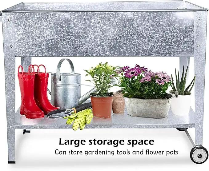 Raised Planter Box with Legs Outdoor Standing Elevated Garden Bed On Wheels for Vegetables Herb Patio Apartment, Galvanized by GreenHaven Gardens