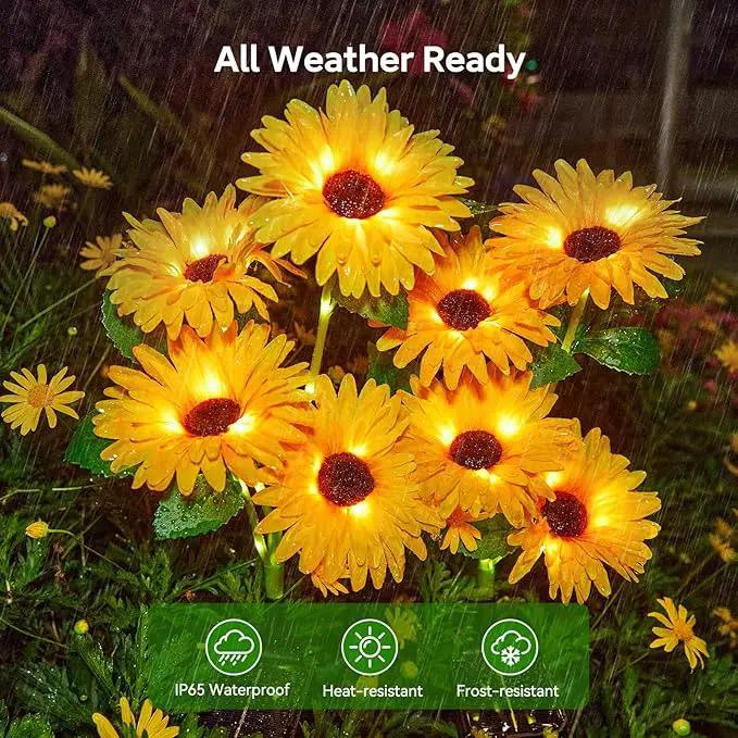 4 Pack Outdoor Solar Garden Lights with 16 Glowing Daisy Flowers & Stems, Waterproof Auto ON/Off Solar Flowers Lights for Yard Patio by GreenHaven Gardens