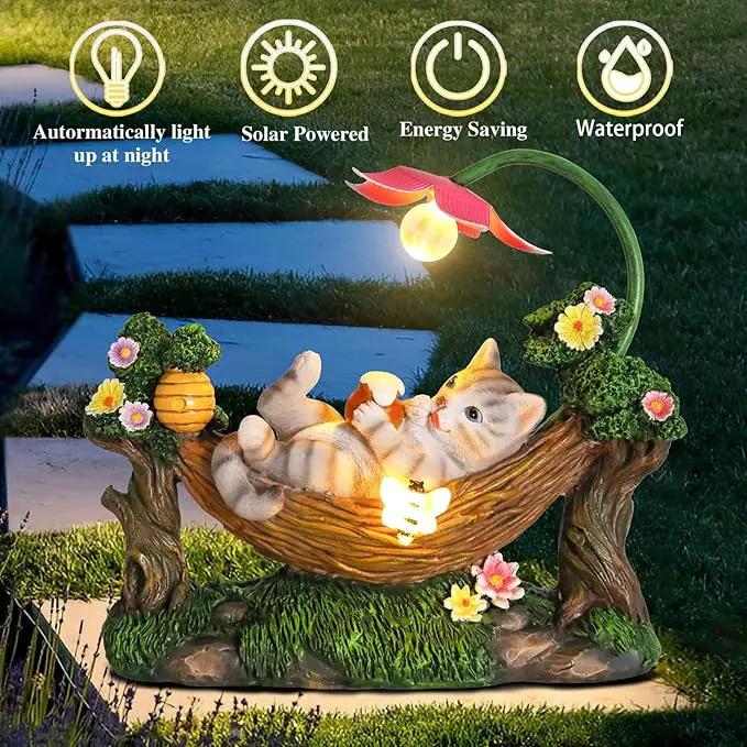 Afirst Solar Cat Statue Garden Figurine, Resin Figurine with Solar Lights Outdoor Decorations for Lawn, Patio, Balcony, Yard Ornament by GreenHaven Gardens