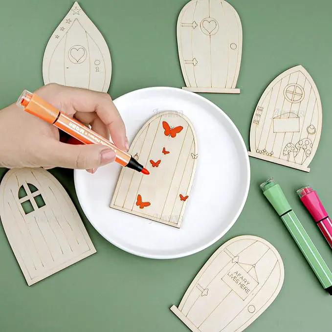 AUEAR, 24 Pack Fairy Door Miniature Wooden Garden Doors Windows Unfinished Window Accessories Mini House DIY Craft for Wall Home Party Decoration (6 Styles) by GreenHaven Gardens