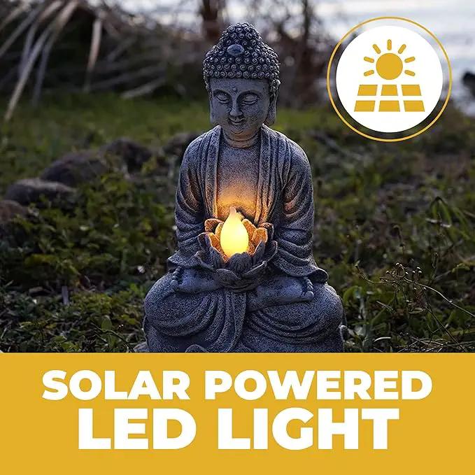 VP Home Buddha Statue for Home and Outdoor Decor, Solar Powered Flickering LED Garden Light, Zen Meditation, Spiritual Room Decor (Zen Buddha) by GreenHaven Gardens