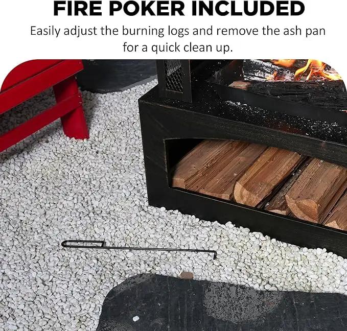 Red Mountain Valley 37in Outdoor Wood Burning Fireplace, Large Outdoor Fire Pit with Log Grate and Poker, Chimney Outside Fireplace with Firewood Racks Storage for Patio, Garden and Backyard by GreenHaven Gardens