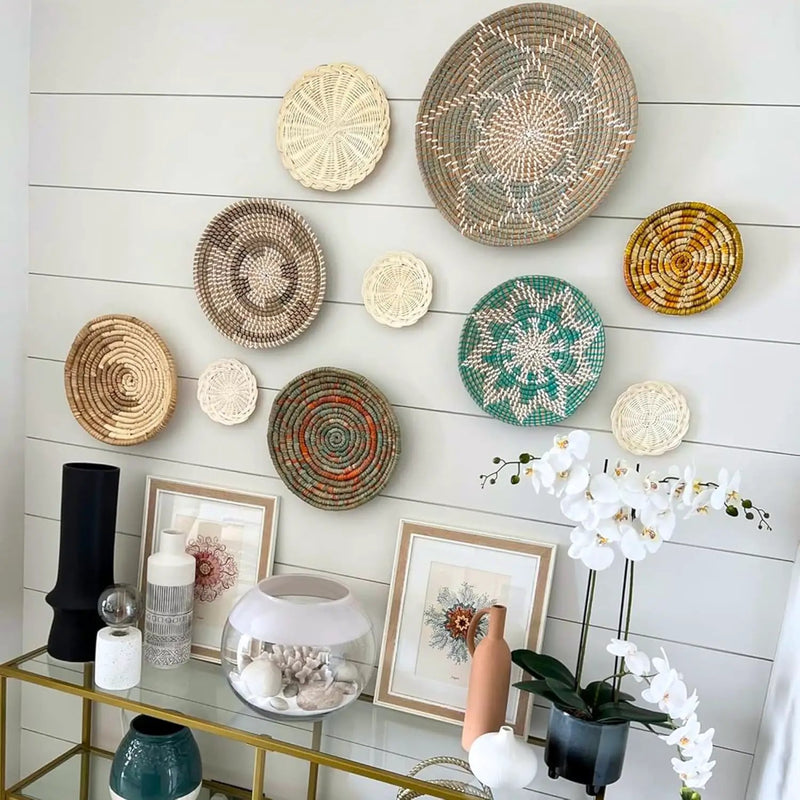 Wicker Basket Wall Decor – Boho Baskets For Wall Decoration with Loop Attached, Handwoven Wall Plates, Natural Woven Wall Art for Living Room Bedroom, Decorative Seagrass Wall Hanging Set of 10 by GreenHaven Gardens
