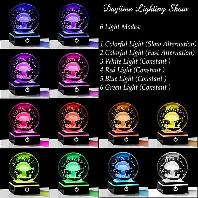 Qianwei 3D Crystal Ball Night Light - 3.14'' Mushroom Decor Glass Plants Lamp Figurines Statue for Room Decoration by GreenHaven Gardens