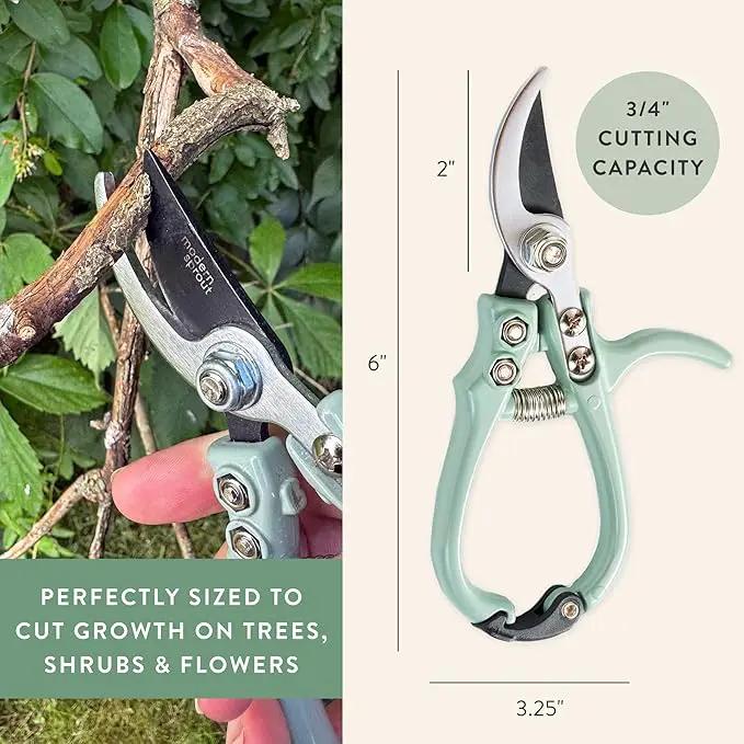 Modern Sprout Hand Pruners - Lightweight Pruning Shears W/Easy Lock- Gardening Scissors - Bypass Sharp Carbon Steel Blade - Rust Resistant - Garden Tools - Reusable Holster - Ocean by GreenHaven Gardens