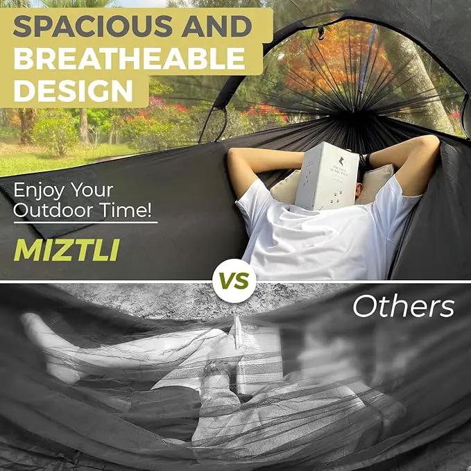 Miztli Camping Hammock -Portable Hammock w/Spacious Net & Tree Straps w/Adjustable Loops, Double and Single Hammock for Outdoor, Indoor, Hiking and Travel by GreenHaven Gardens
