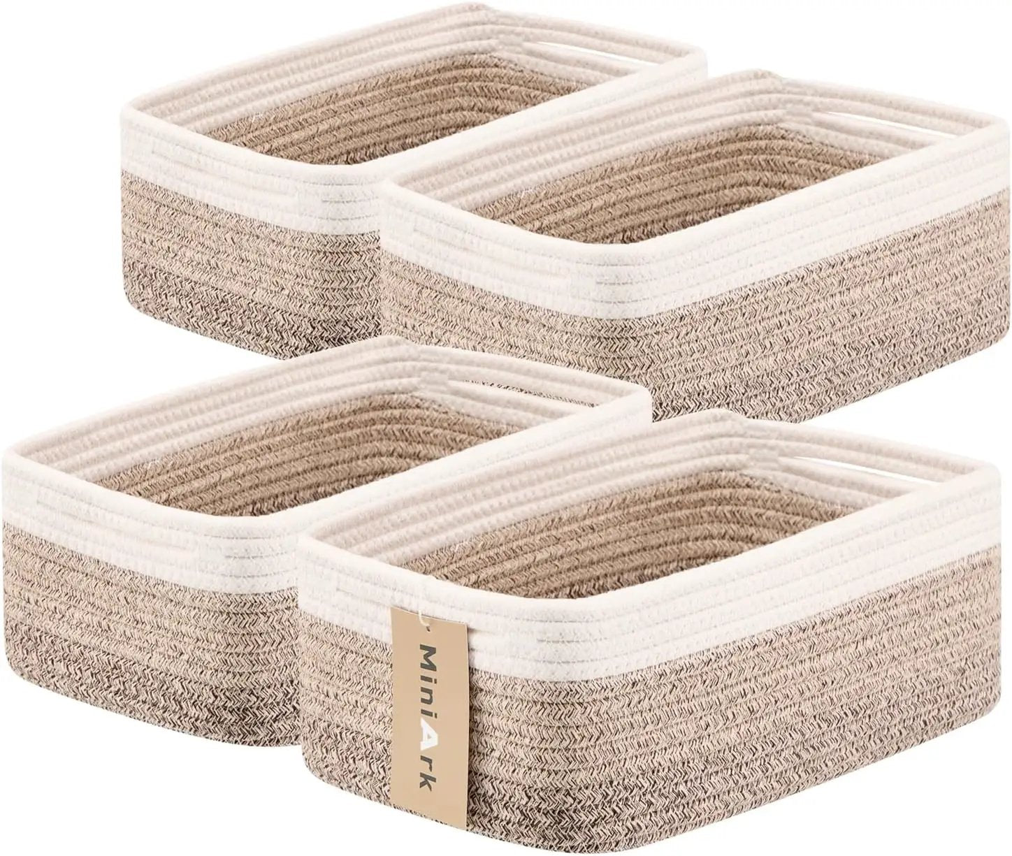 Small Storage Baskets for Organizing | Closet Organizer Bins | Shelf Toy Basket | Woven Rope Baskets | Cube Decorative Box | Shallow Basket | 13x8.5x5.1” | 4 Packs Gradient Brown by GreenHaven Gardens