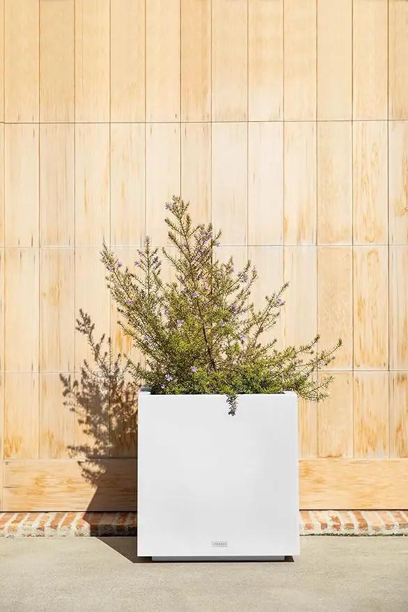 Veradek Block Series Cube Plastic Planter - Large Square Planter for Indoor or Outdoor Patio/Garden | Durable All-Weather Use with Drainage Holes | Modern Décor for Tall Plants, Trees, Flowers by GreenHaven Gardens