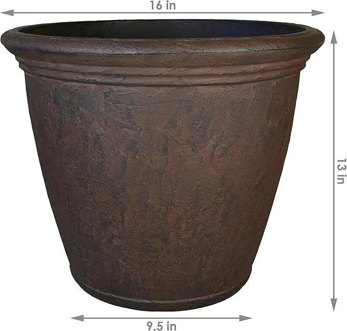 Sunnydaze 15.25-Inch Anjelica Large Plastic Pot for Plants - Outdoor Polyresin Round Planter with Drillable Drainage Holes - Rust - 4pk by GreenHaven Gardens