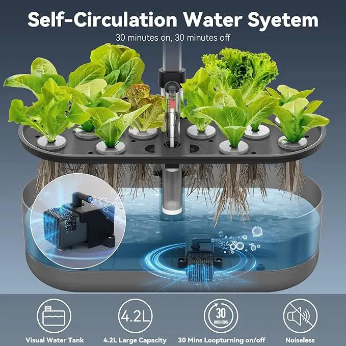 inbloom 12 Pods Hydroponics Growing System Kit, Herb Garden Planter Indoor Kit, Indoor Gardening Hydroponics Growing System with 4.2L Water Pump, Height Adjustable, Gifts for Woman, Transparent Black by GreenHaven Gardens