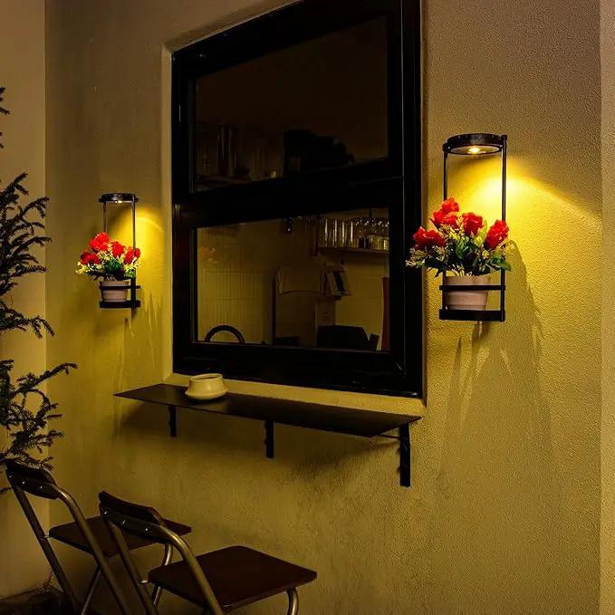Solar Yard Wall Light with Plant Stands, Wireless Outdoor Solar Wall Lamp with 2 Modes & IP45 Waterproof Dusk to Dawn LED Outdoor Solar Lights for Garden Patio Yard Decoration (2Pack) by GreenHaven Gardens