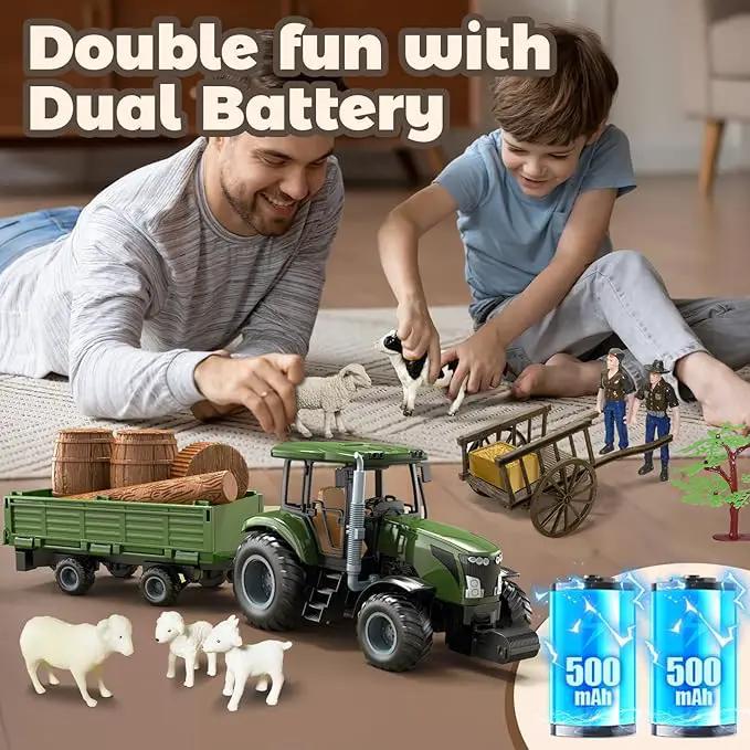 Remote Control Tractor with Trailer - Farm Toys Set Including Animals, Fruits, Vegetables, and Farmer Figures, Toddlers Farm Vehicle Toys for 3 4 5 6 7 8 9 Year Old Boys Girls Birthday Gifts by GreenHaven Gardens