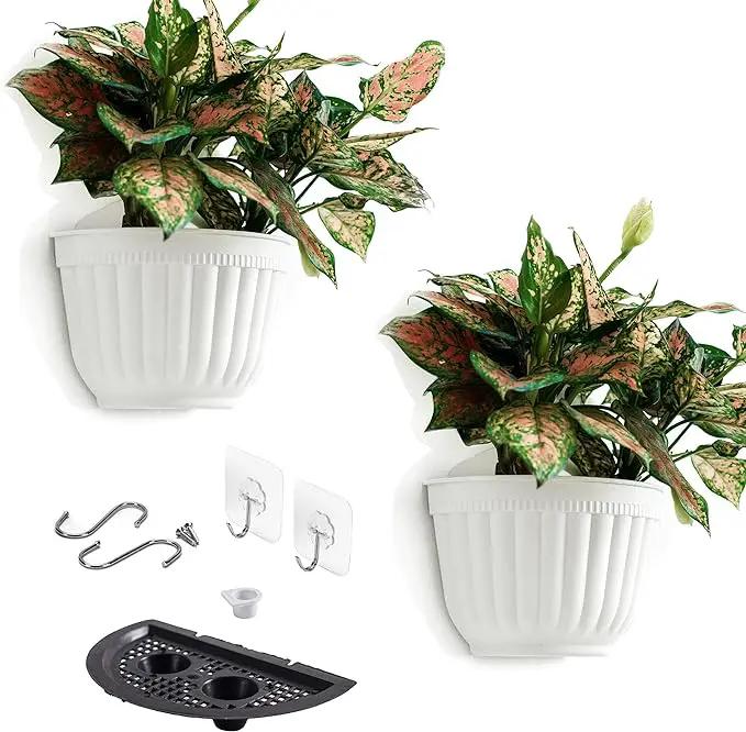 2 Pack Resin Wall Hanging Planter Pots Vertical Garden Living Wall Mount Window Hang Box Container Indoor Outdoor for Plants Flowers Kitchen Herbs Holder with Drainage Water Reservoir Decor White by GreenHaven Gardens