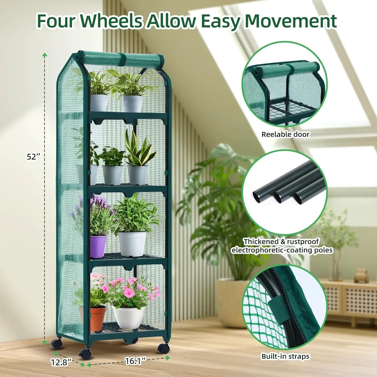 Ohuhu Mini Greenhouse for Indoor Outdoor, Small Plastic Plant Green House with Locking Wheels Portable Greenhouses with Durable Cover for Seedling, Ideal Gardening Gifts for Women Men Green by GreenHaven Gardens