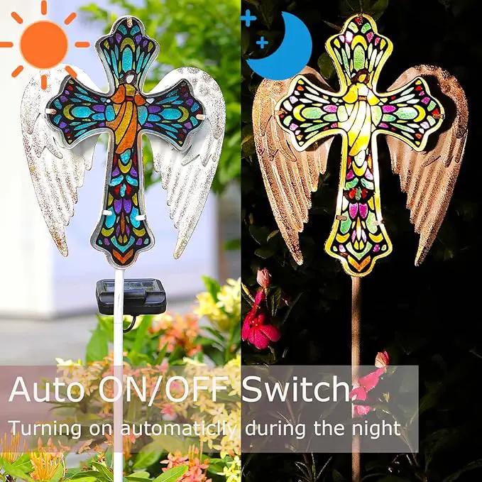 TEDOF Solar Glass Cross Stake Lights Outdoor Garden Lights,Cemetery Decorations for Grave,Jesus Cross Angel Wings Memorial Gifts for Mom,Yard Lawn Garden Patio Christmas Decor by GreenHaven Gardens
