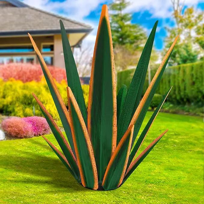Large Tequila Rustic Sculpture, Rustic Metal Plants for Outdoor Patio Yard, Home Decor Hand Painted Agave Garden Statue, Outdoor Lawn Ornaments Yard Stakes (Dark Green - L) by GreenHaven Gardens