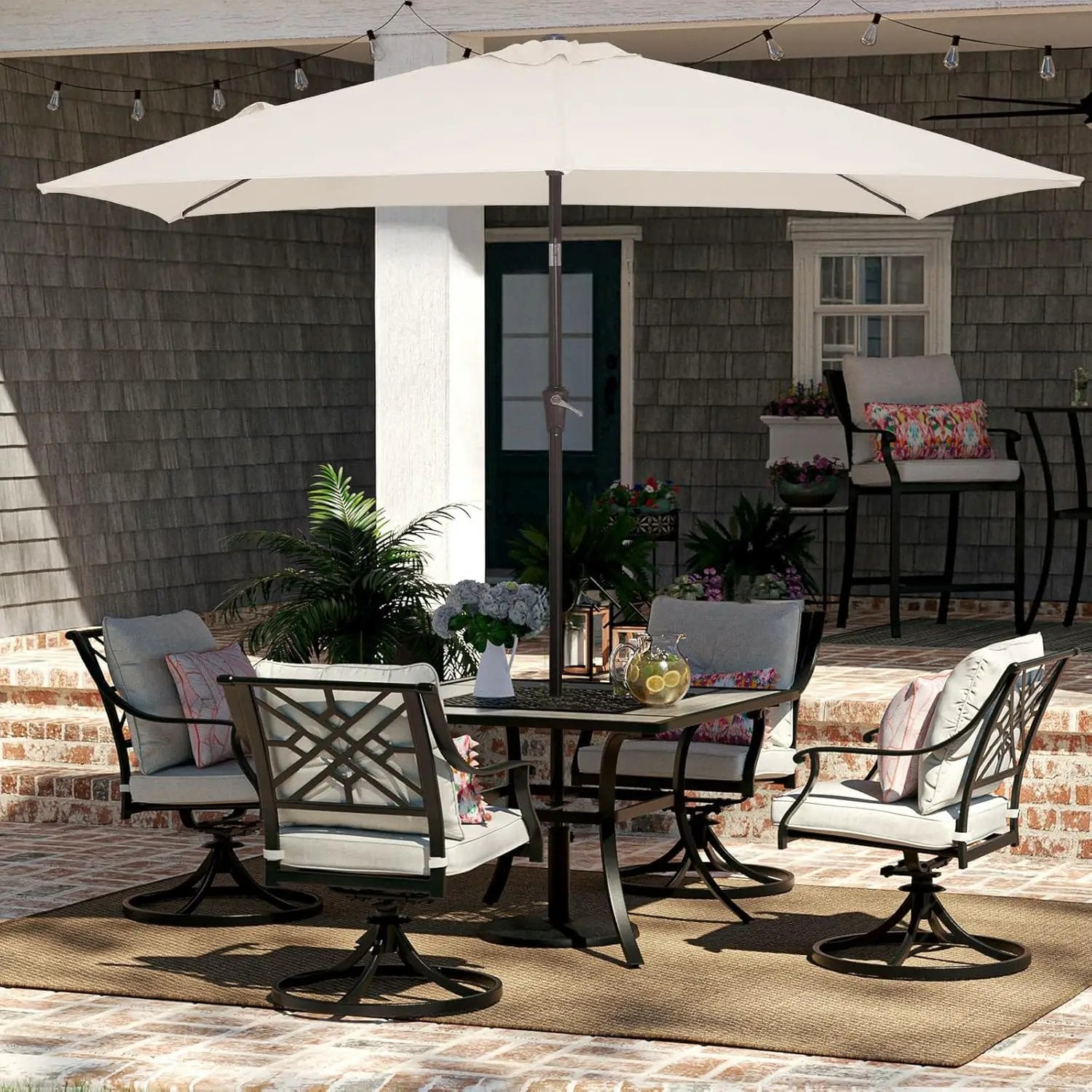 JEAREY 6.5x10 ft Rectangular Patio Umbrellas Outdoor Market Umbrella with Push Button Tilt and Crank, Rectangle Table Umbrella 6 Sturdy Ribs UV Protection for Pool Garden Backyard Deck, Cream-White by GreenHaven Gardens