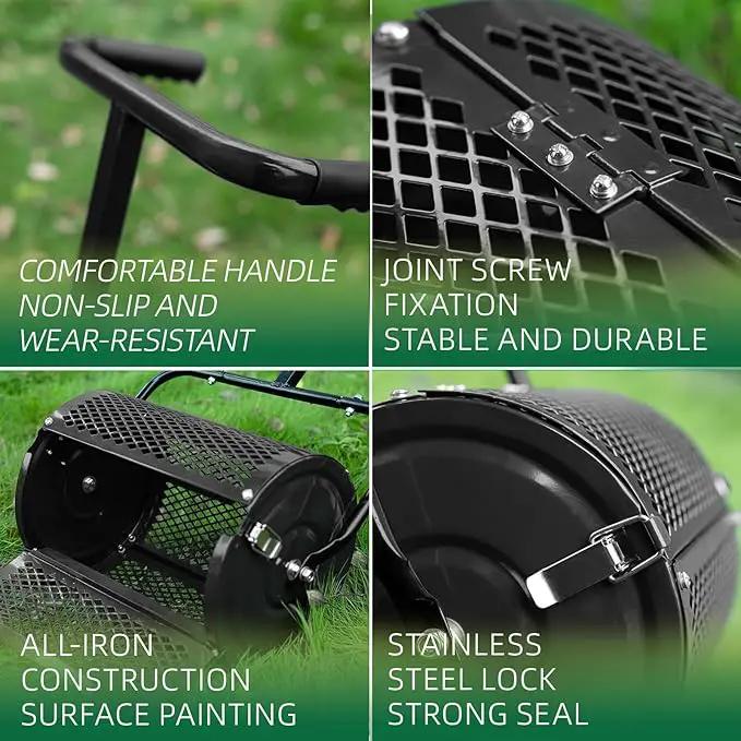 Heavy-Duty Compost Spreader for Lawn,Peat Moss Spreader,Fertilizer Spreader Roller with Adjustable Handle,Manure Spreaders for for Lawn Top Dressing,Seedling,Top Soil,Heavy Duty Metal Mesh Lawn Roller by GreenHaven Gardens
