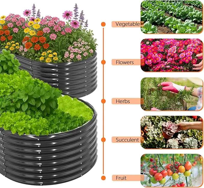 VINGLI Galvanized Raised Garden Beds Outdoor, 6x3x2 Ft, 8x4x2 Ft Lager Metal Planter Raised Beds for Planting Vegetables Flowers Herb (8 * 4 * 2（Oval）) by GreenHaven Gardens