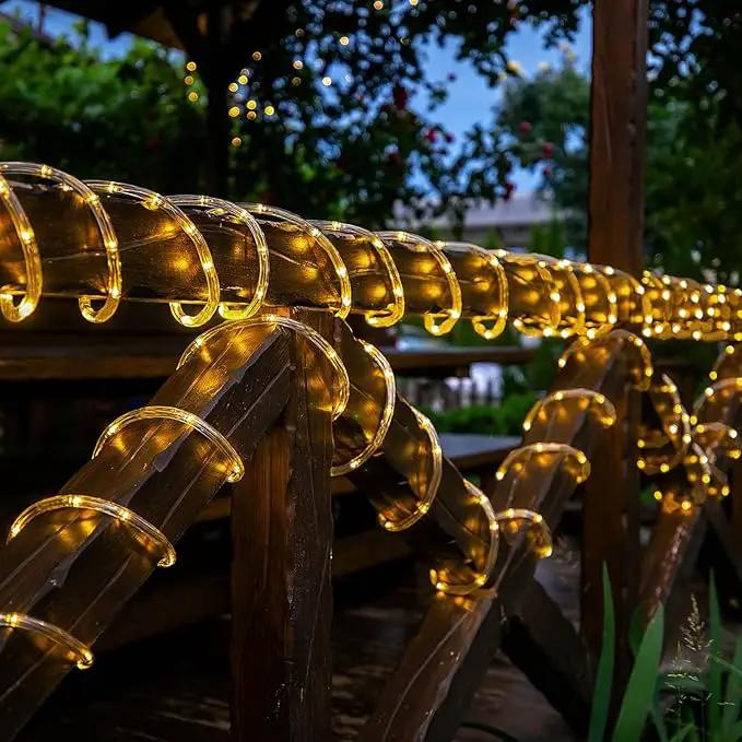 Solar Rope Lights, 66ft 200LED String, 8 Modes Waterproof Powered Outdoor, Flexible Clear Tube for Garden, Backyard, Patio, Deck, Porch, Pool, Tree Decor - Warm White by GreenHaven Gardens