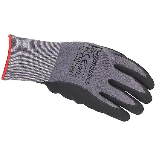 Amazon Basics Micro-Foam Nitrile Coated Work Gloves, Nylon Liner Fiber, Touch Screen, Grey, Size 9/L, 12 Pairs by GreenHaven Gardens