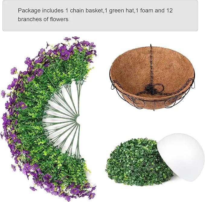 Artificial Fake Hanging Plants Flowers with Basket Outdoor Decor Faux Silk Dasiy Flower Arrangements in Pot Planter for Porch Home Indoor Patio Garden Yard Decoration by GreenHaven Gardens