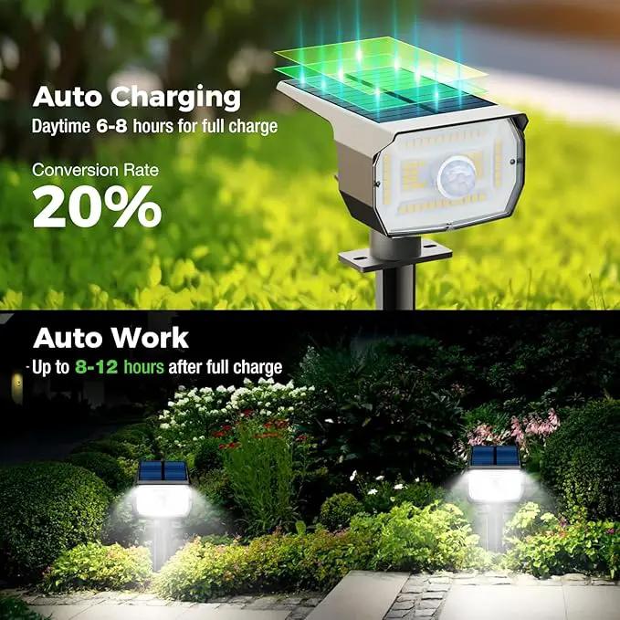 nipify 1 Pack Solar Lights Outdoor Waterproof, Motion Sensor Spot Lights 3 Modes Solar Powered Spotlights 2-in-1 Auto On/Off Landscape Lighting for Outside Yard Wall Garden, Cool White by GreenHaven Gardens