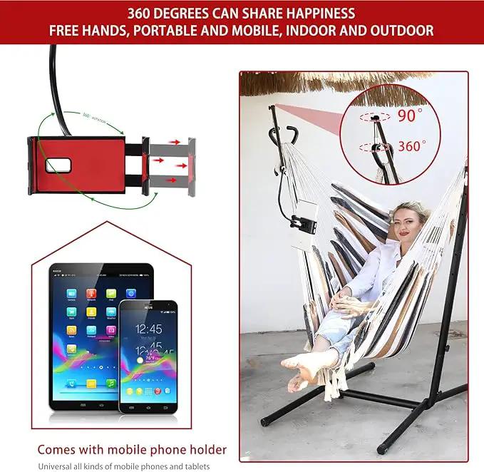 ZEYU Hammock Chair with Stand Double Hammock Chair Bohemian Style with Tassel Mobile Phone Support Manual Adjustable Swing Indoor and Outdoor Garden Porch with Floor mat Reclining Capacity 400 pounds by GreenHaven Gardens