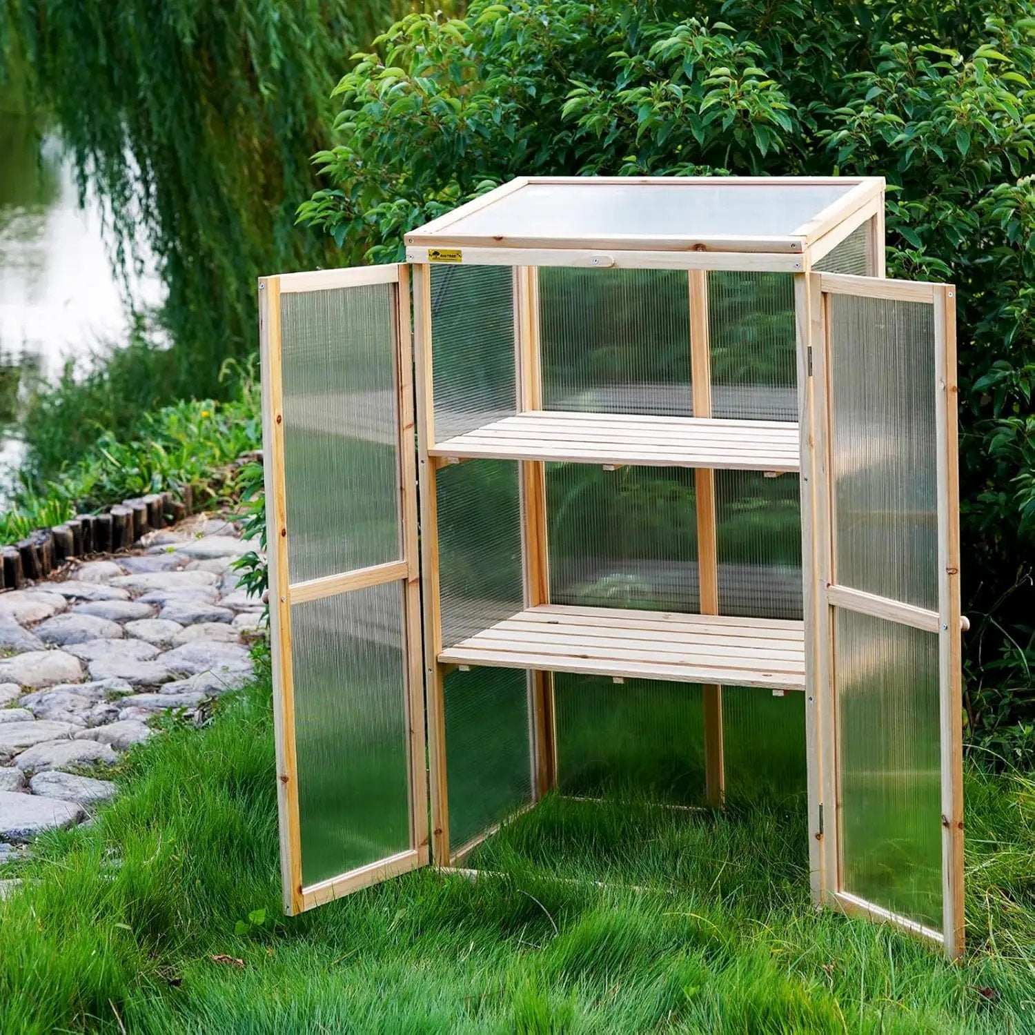 BIGTREE Wooden Green House Mini Greenhouse Indoor/Outdoor Nursery Vented Cold Frame Portable Garden Planter Raised Plants Top Opening Door (27"X19"X47") by GreenHaven Gardens