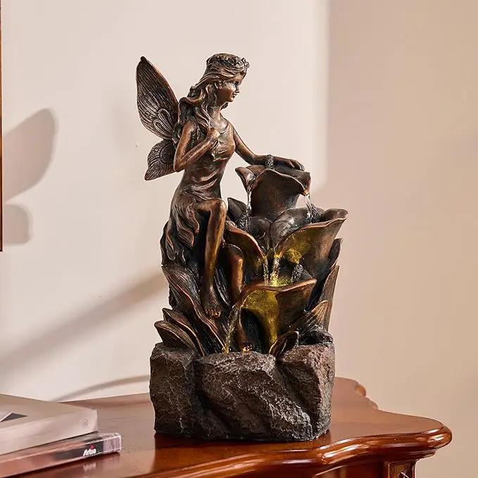 TERESA'S COLLECTIONS Water Fountain Outdoor Fairy Garden Statues with LED Lights and Pump, Large Floor Waterfall Backyard Water Fountains Porch Living Room Home Decor, Housewarming Gifts for Mom 19.3" by GreenHaven Gardens